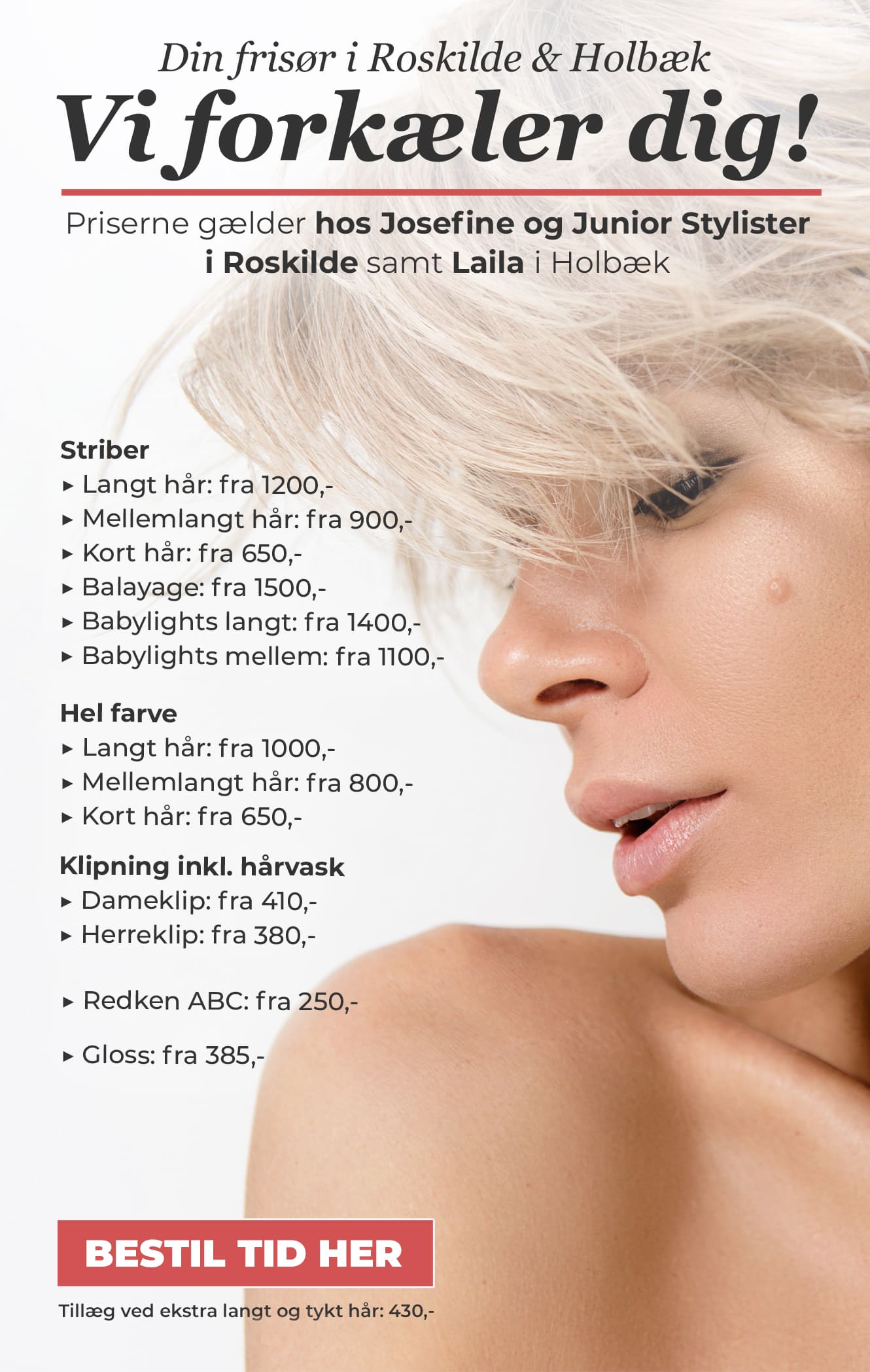Salon shine frisør priser i Roskilde og Holbæk